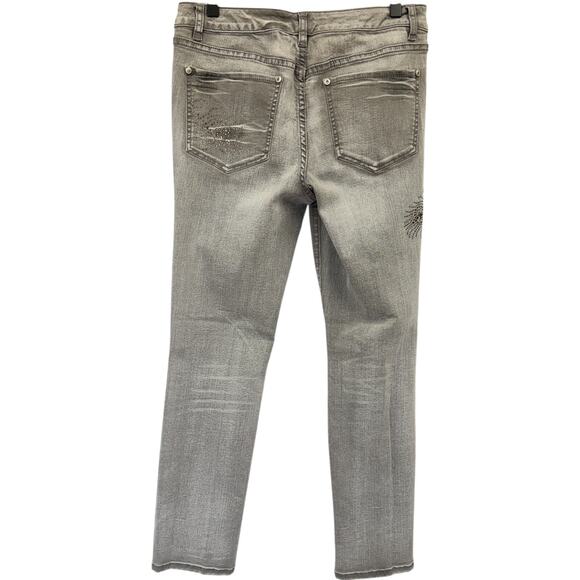 CACHE Skinny Jeans Rhinestone Detail Women’s 8 Gray Silver Stretch - Picture 2 of 11